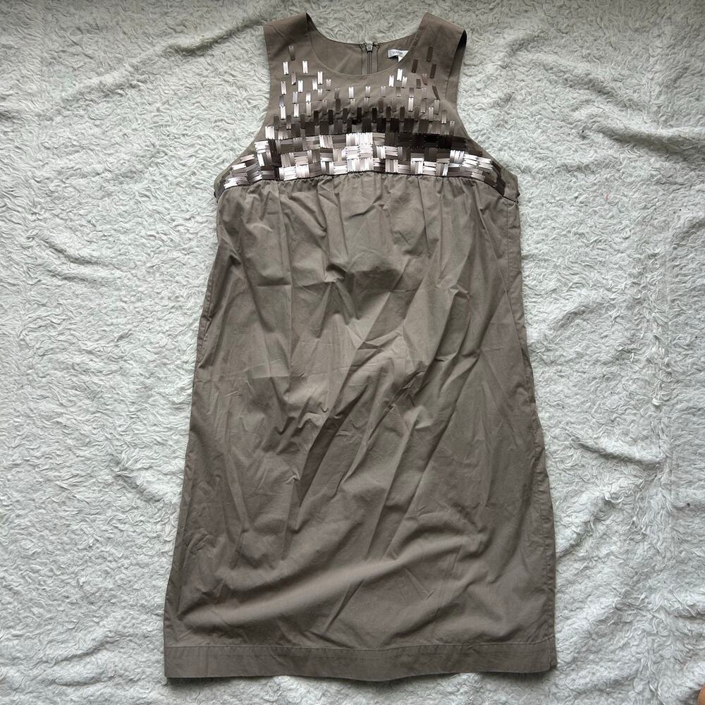 Vince Grey Beige Seqiun Collar Cotton Shift Dress Size 10